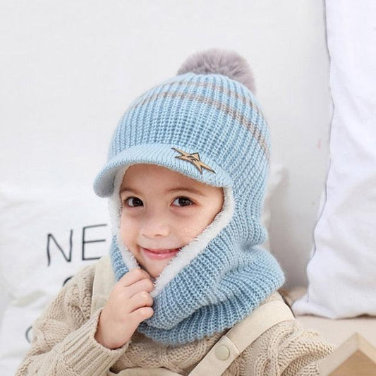 Thick Knitted Acrylic Winter Beanie Hats For Kids Child Outdoor Warm Balaclava Cap Girls Boys Bib Mask Face Cover Hairball Hat Beanie Cap Mask Scarf Hat Set Outdoor Sport Warm Beanies Hat For Men Knitted Hats Bandana Hiking Camping Kid Neck Warmer Cap