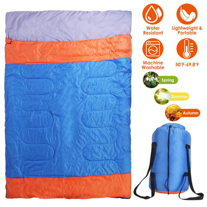 2 People Sleeping Bag for Adult Kids Lightweight Water Resistant Camping Cotton Liner Cold Warm Weather Indoor Outdoor Use 3 Season with Sack for Spri
