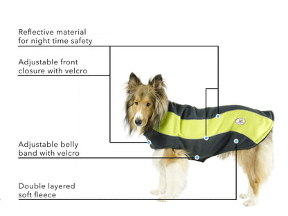 Double Layer Every Day Fleece Cold Weather Adventure Dog Sweater Coat with Reflective Stripes by CuteNfuzzy