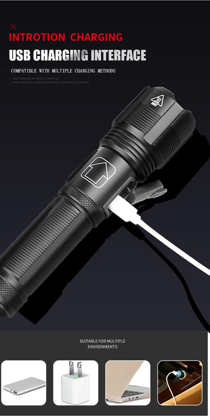 Rechargeable Tactical Flashlight USB LED High Quality Zoomable Torchlight High Lumen Super Bright Flashlight Waterproof Flashlight For Outdoor  Best Camping Hiking Riding Flashlight