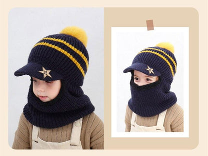 Thick Knitted Acrylic Winter Beanie Hats For Kids Child Outdoor Warm Balaclava Cap Girls Boys Bib Mask Face Cover Hairball Hat  Beanie Cap Mask Scarf Hat Set Outdoor Sport Warm Beanies Hat For Men Knitted Hats Bandana Hiking Camping Kid Neck Warmer Cap